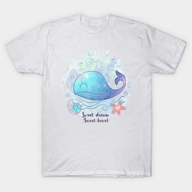 Sweet Dream Sweet Heart Blue whale T-Shirt by Animal Specials